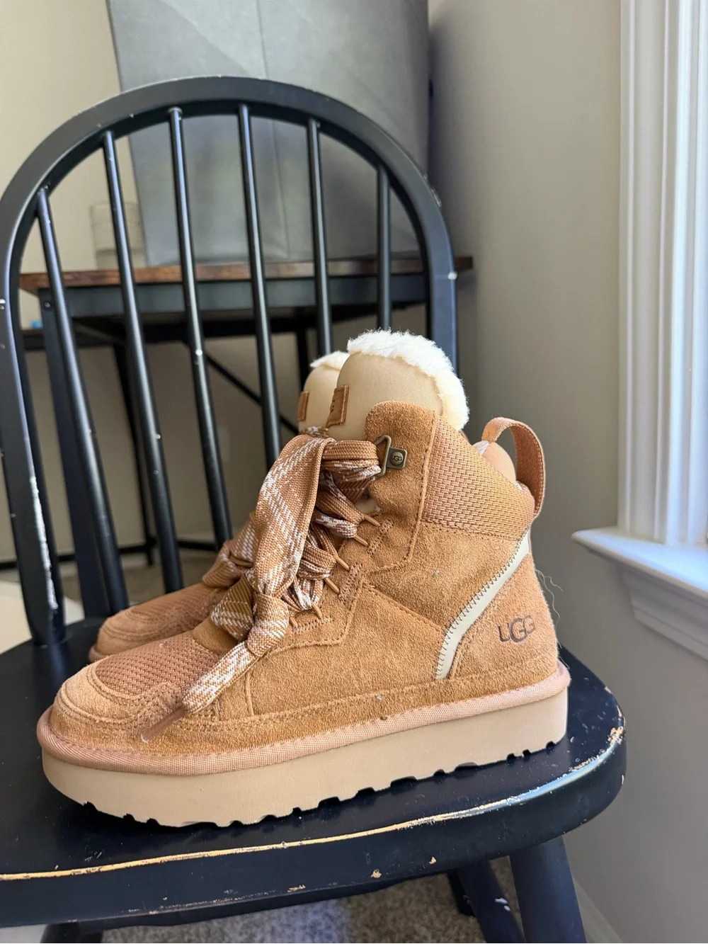 UGG Chestnut Lace-Up Shearling Trim Winter Boots